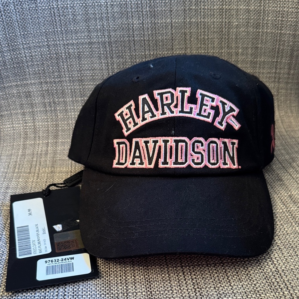 Harley-Davidson Black Hat with Pink Embroidery pink ribbon New!